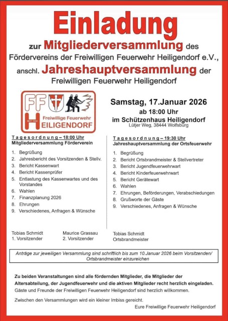 Einladung zu Mitglieder- und Jahreshauptversammlung der Freiwilligen Feuerwehr Heiligendorf