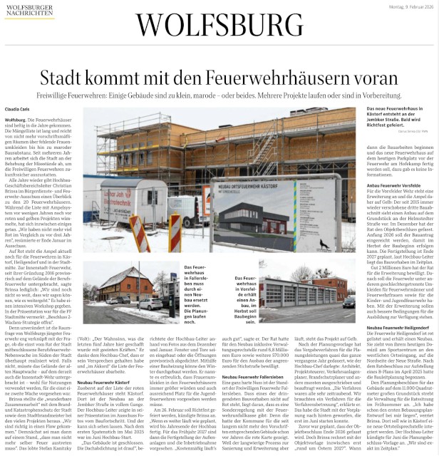 Die Wolfsburger Nachrichten zum Thema Feuerwehrhäuser in Wolfsburg, siehe Pressespiegel